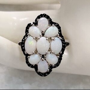 Australian White Opal Thai Black Spinel Sterling Silver Ring